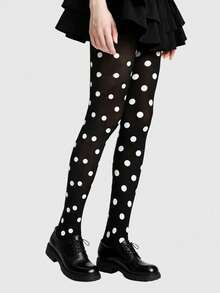 ROMWE Grunge Punk 1 Pair Gothic Punk-Style Black & Striped Tights, Halloween - Black 2 colors - View 6