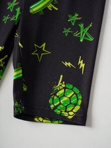 TEENAGE MUTANT NINJA TURTLES | SHEIN Bộ đồ ngủ ngắn tay và quần short in hình rùa hoạt hình dành cho bé trai, thích hợp cho mùa hè. - màu đen - Xem 8