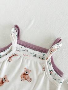 SHEIN 女婴舒适百搭甜美可爱吊带短裤套装，多件套夏季服装 - 彩色 - 查看 4