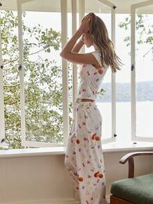 Aralina 女士睡衣优雅印花水果T恤和裤子套装，优雅奢华时尚套装，完美适用于圣诞节假期、圣诞节当天和新年。 - 彩色 - 查看 3