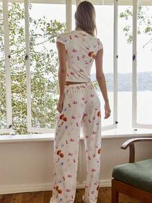 Aralina 女士睡衣优雅印花水果T恤和裤子套装，优雅奢华时尚套装，完美适用于圣诞节假期、圣诞节当天和新年。 - 彩色 - 查看 2