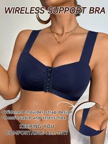 Áo ngực nữ màu trơn, xếp ly, dây đeo rộng, thoải mái, thích hợp mặc thường ngày. - Màu xanh lam - Xem 3