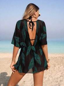 Swim Lushoire 1 chiếc áo khoác lưới họa tiết lá cây dành cho nữ, kiểu dáng thường ngày, thích hợp mặc ở nhà, đi biển, hồ bơi, đi nghỉ mát, mùa xuân/hè. - Nhiều màu - Xem 2