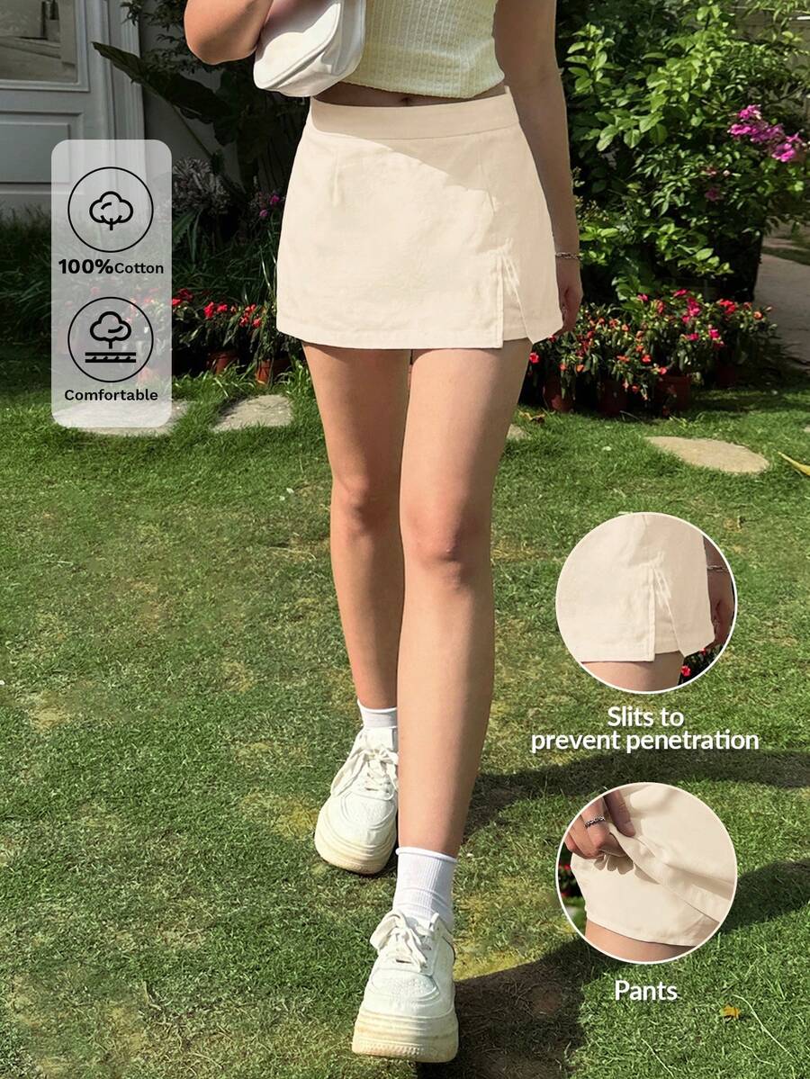 SHEIN EZwear 杏色休闲女式半身裙,适合日常穿着,款式包括卡其色短裙、迷你短裙、短裤套装、高尔夫裙、夏季女装、休闲短裤等。 - 杏色 - 查看 1