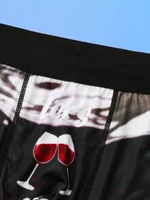 Notgurli 情人节红酒杯图案，浪漫趣味印花卡通涂鸦街头风家居派对男士中腰内裤 - 紅色 - 查看 3