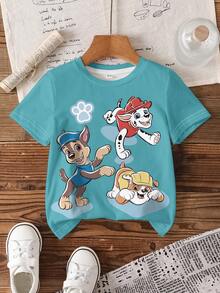 SHEIN | PAW Patrol Young Boy Cute Dog Print Round Neck Short Sleeve T-Shirt, Summer - White - View 1