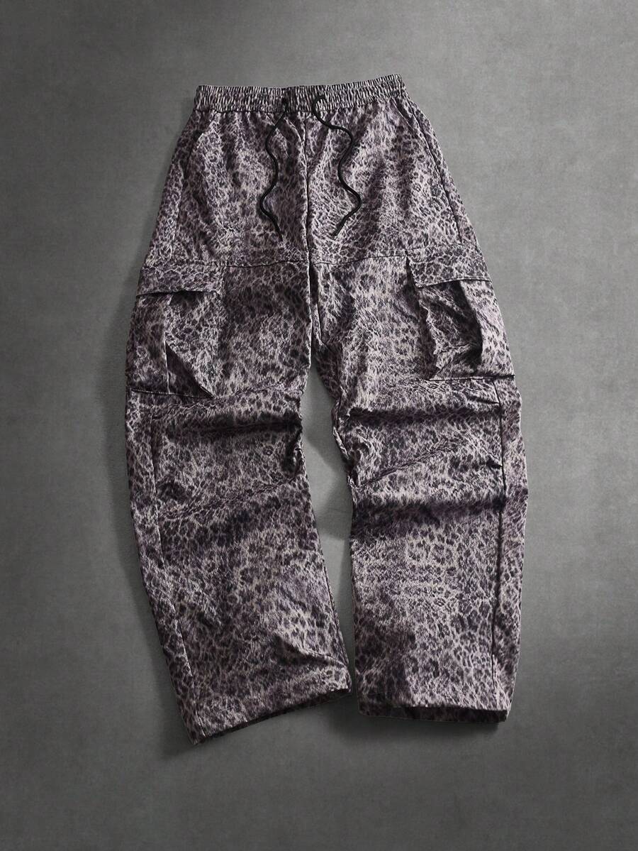 STYNVO 男士休闲豹纹工装裤 男士工装裤 男士宽松裤 男士豹纹工装裤 男士宽松豹纹裤 - 黑色 - 查看 1