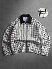 STYNVO Men's Contrast Plaid Casual Long Sleeve Shacket Loose Fit Jacket Men Men Summer Jacket Cropped Jacket Men Plaid Jacket Men Cropped Men Jacket Men Graphic Jacket