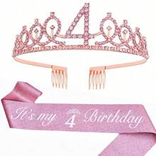 2pcs/Set Birthday Sash Birthday Crown Number Princess Crown Queen Tiara Rhinestone Birthday Headbands Birthday Sash With Pin Happy Birthday Crown And Sash Ribbon For Birthday Party Ball Decoration,Christmas - Multicolor - View 10