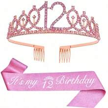 2pcs/Set Birthday Sash Birthday Crown Number Princess Crown Queen Tiara Rhinestone Birthday Headbands Birthday Sash With Pin Happy Birthday Crown And Sash Ribbon For Birthday Party Ball Decoration,Christmas - Multicolor - View 12