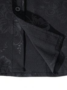 Manfinity AFTRDRK Plus Size Men's Floral Print Turndown Collar Single-Breasted Casual/Work Long Sleeve Shirt - Black - View 5
