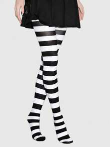 ROMWE Grunge Punk 1双哥特风黑白条纹紧身裤 - 黑白色2 - 查看 9