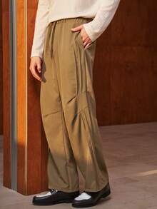 Manfinity Dauomo Men's Drawstring Waist Pleated Design Fashion Pants - Army Green - View 1