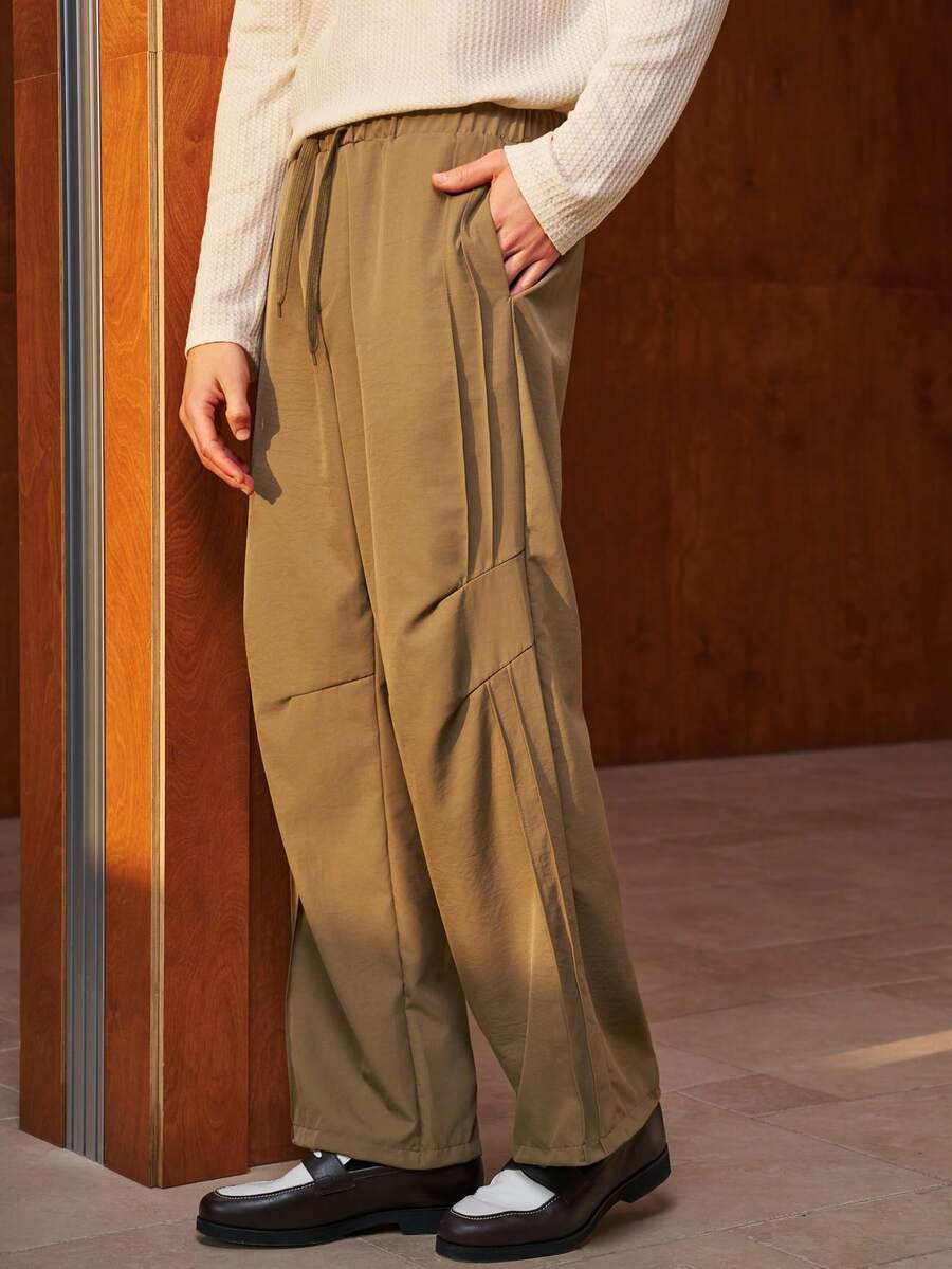 Manfinity Dauomo Men's Drawstring Waist Pleated Design Fashion Pants - Army Green - View 1