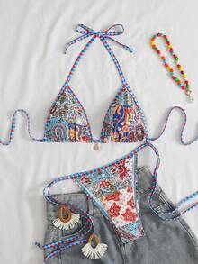 Swim Vcay 女士热带印花比基尼套装，休闲度假风 - 彩色 - 查看 2