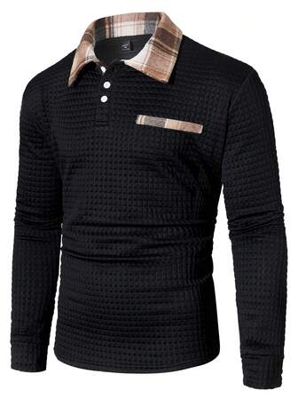 Manfinity Mode Polo à manches longues texturé noir carré