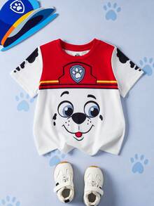 SHEIN | PAW Patrol Young Boy Cute Cartoon Dog Print Round Neck Short Sleeve T-Shirt, Summer - White - View 1