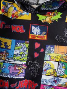 TOM & JERRY X SHEIN Baby Boy Casual Cartoon Pattern Hooded Sweatshirt, Autumn - Black - View 5