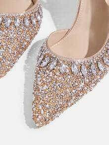 CUCCOO TILAWA Giày cao gót mũi nhọn đính đá màu sâm panh dự tiệc cưới cho nữ - Rượu sâm banh - Xem 9