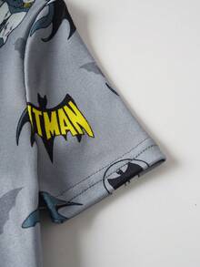 BATMAN X SHEIN 85th Young Boy Cartoon Figure Graphic Crew Neck Short Sleeve Top And Shorts Snug Fit Pajama Set - Grey - View 7
