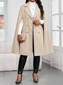 SHEIN Lady Plus Size Fall Clothes Women's Business Professional Cape Shawl Khaki Coat, Autumn And Winter Outerwear Jacket For Going Out Khaki Top Teacher Clothes Fall Women Outfits Fall Outfits Winter Women Coats Long Coat Luxury Clothes For Women French Style Clothes Abayas Dubai Luxury Valentine Clothes Valentine's Day Wedding Elegant Dresses For Women Elegant Dresses For Women Wedding Guest Dress Elegant Party Dresses Red Dress Women - Khaki - View 4