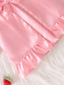 Vestaglia da neonata, in tessuto di seta di colore unito con bordo arricciato, con laccio di colore unito morbido - Rosa - Visualizzare 4