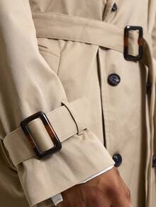 Musero Floor Length Revere Collar Buttoned And Belt Fastening Detail Trench Jacket Cuff Detailing Autumn Winter Essentials - Khaki - View 6