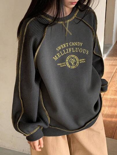 Dazy Kids Tween Girls Knitted Crew Neck Embroidered Letter Sweatshirt, Fall