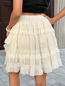 SHEIN PariChic Women's Elegant Patchwork A-Line Skirt, Romantic Date Skirt - Apricot - View 2