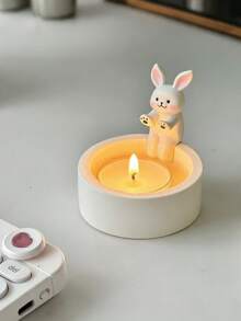 Joivida Rabbit Warming Candle Holder Resin Art Craft Home Garden Decor Handmade Sculpture Cozy Fireplace Scene Weather Resistant Frosted Finish - White - View 5