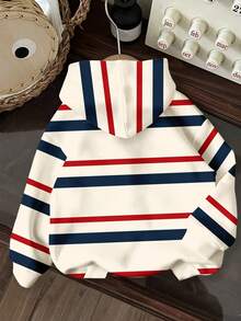 男童休闲宽松卫衣，小熊图案，条纹设计，经典条纹，保暖舒适，长袖宽松版型，适合秋冬季穿着。 - 彩色 - 查看 2