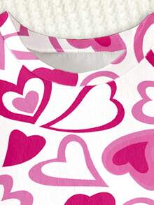 SHEIN Playful Pals 2件套女婴休闲爱心印花短袖T恤和打底裤套装，舒适日常穿着，适合夏季和秋季穿着。女婴爱心套装，12个月女童粉色套装，幼儿打底裤套装，粉色幼儿套装，幼儿粉色爱心印花套装 - 彩色 - 查看 5