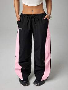 SHEIN PETITE Women's Colorblock Casual Sports Pants - Multicolor - View 4