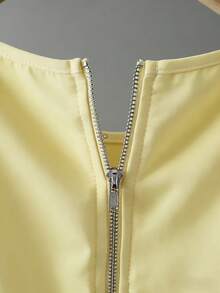 Franclia Women's Elegant Commuter Faux Pearl Decor Long Sleeve Top And Pleated Skirt Set, Autumn - Light Yellow - View 4