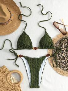 Bellisia 女士两件套优雅性感复古浪漫吊带树脂配饰军绿色比基尼沙滩装 - 軍綠色 - 查看 2