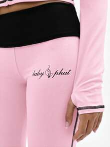 BABYPHAT 女士撞色细节喇叭裤 高腰阔腿瑜伽裤 弹力休闲裤 喇叭裤款式 - 淺粉色 - 查看 7