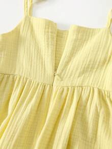 SHEIN Vestido de niña con volantes y tirantes de unicolor tejido - Amarillo - Ver 6