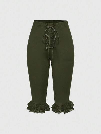 Kawaii Damen Basic Y2K Millennium Stil Spitze Patchwork Binden Caprihose