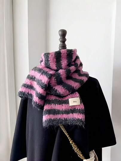 Joivida 1件套保暖围巾套装，柔软保暖条纹围巾，新款韩版优雅百搭冬季配饰，女士圣诞礼物、生日礼物，冬季时尚围巾，潮流围巾，无绒填充