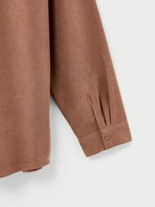EASEVO Men Plus Size Casual Elegant Shirt, Shades Of Brown Autumn Textured Woven Long Sleeve Loose Shirt, Stylish Solid Color Earthy - Khaki - View 9