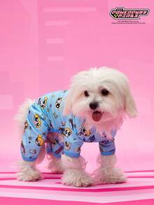 THE POWERPUFF GIRLS X PETSIN 1件装兔子女巫字母星星印花宠物连体衣 蓝色运动风亲肤透气宠物服装 - 藍色 - 查看 6