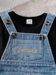 SHEIN Vintaside Kids Toddler Boys' Overalls With Short Sleeve Top - Black - View 7