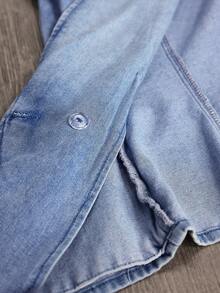 Slaydiva Women's Casual Washed Double-Breasted Denim Jacket - Blue - View 7