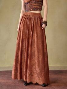 MOTF STUDIO 女士蕾丝喇叭优雅浪漫约会中长裙 - 棕色 - 查看 6