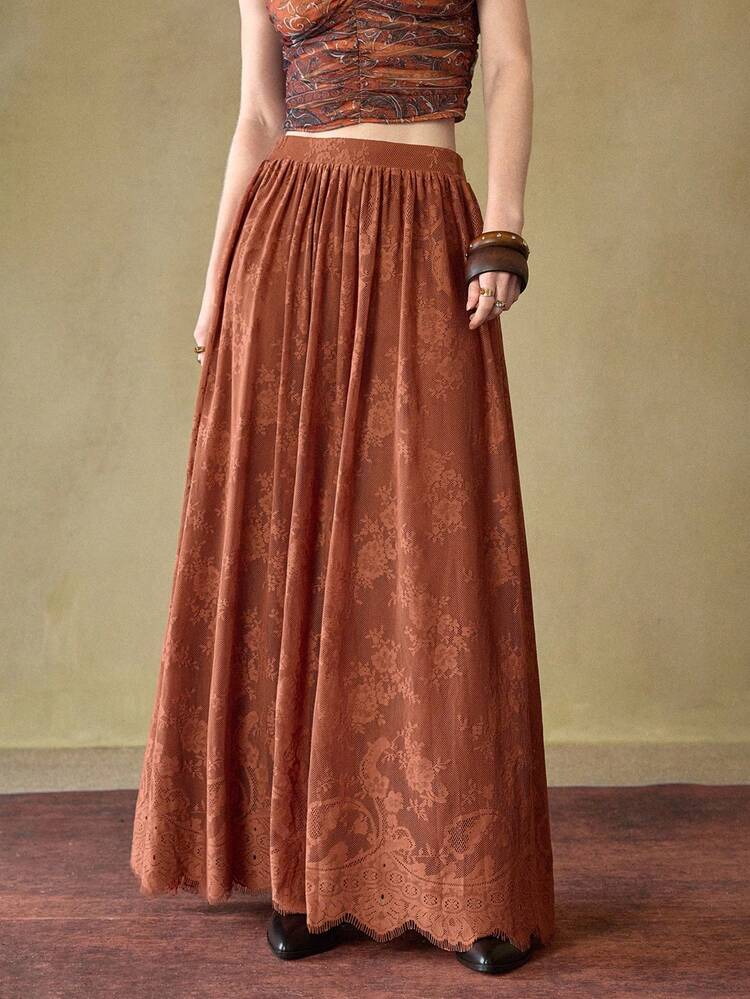 MOTF STUDIO WOMEN'S LACE FLARED ELEGANT ROMANTIC DATE MIDI SKIRT