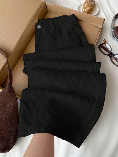 Comfortcana Jeans de pierna ancha de unicolor, versátiles y casuales con bolsillos