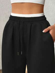 Rhythm Era 大码女式运动瑜伽户外健身宽松抽绳腰带口袋阔腿裤 - 黑色 - 查看 4