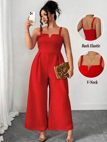 DreamSkyne بدلة إقتصادية رائعة مصنوعة من قماش فضي متلألئ، تصميم زخرفي بتجاعيد وأكمام منفوخة وياقة مربوطة للنساء البدينات - الأحمر - مشاهدة 2