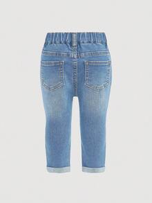 SHEIN Baby GirlBlue Denim Ripped Stretch Skinny Pants - Dark Wash - View 6