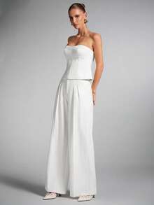 SHEIN BAE Bộ áo blazer quây và quần dài màu trơn thời trang dành cho nữ. - trắng - Xem 3